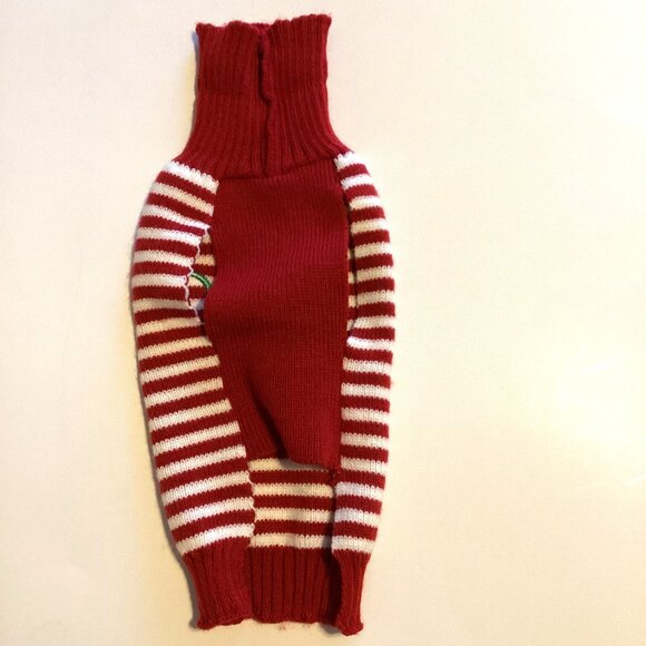 Christmas Red White Knit Dog Coat Turtleneck Small Dog Sweater Dog Bone Graphic - Picture 2 of 4